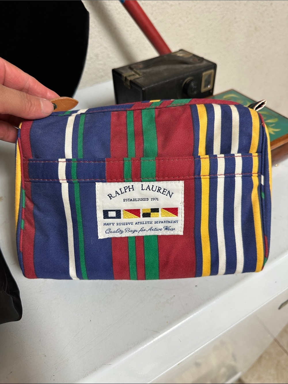 Ralph Lauren Striped Canvas Toiletry Pouch in Red, Blue, Green, Yellow, White
